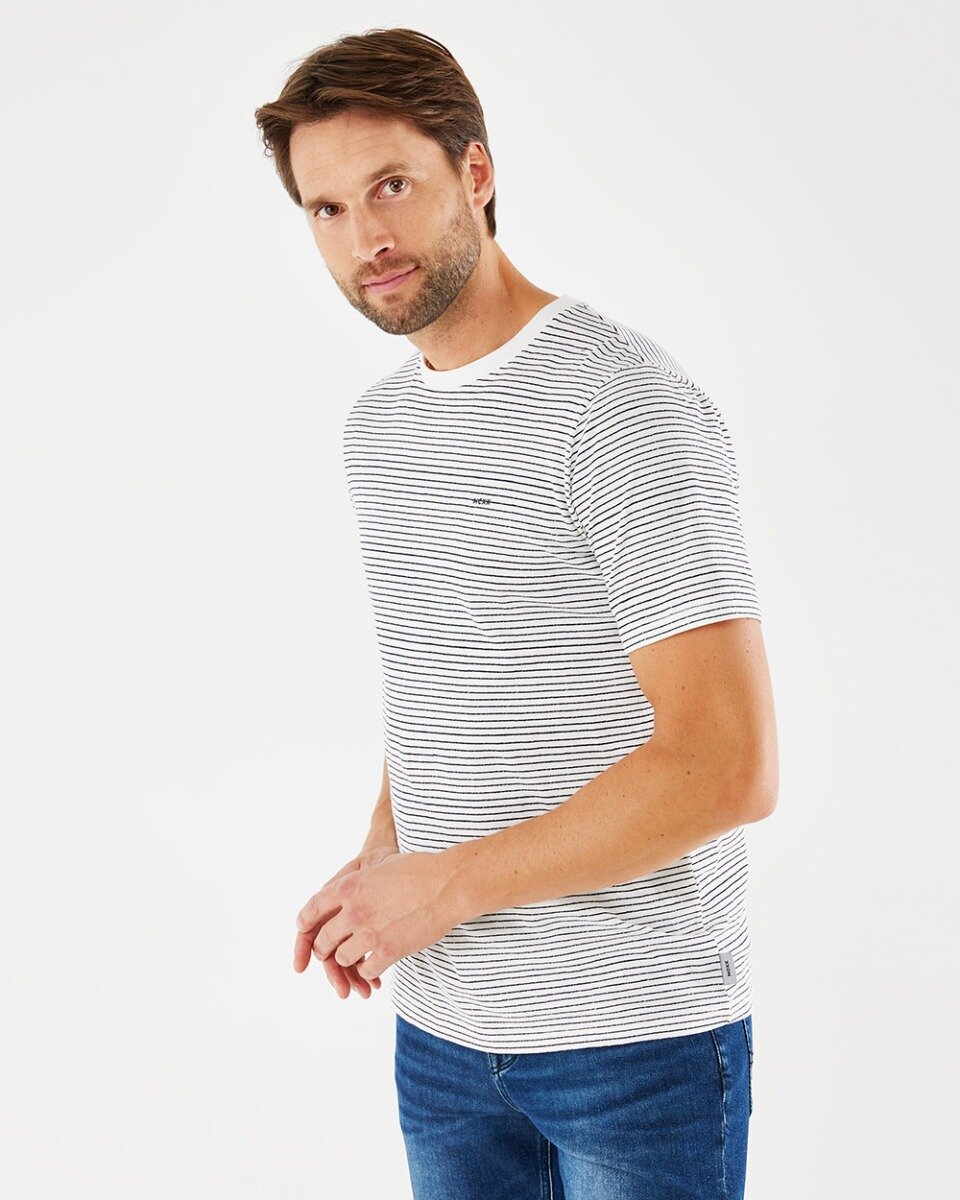 Mexx Printed Stripe T-shirt - Off White - Mannen - T-shirt - Maat M