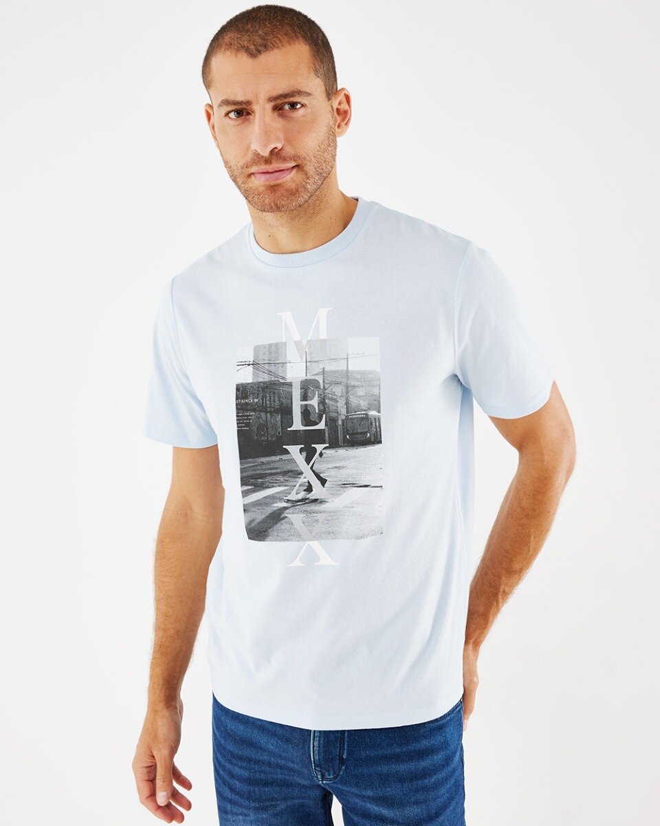 Mexx Photoprint T-shirt Mannen - Lichtblauw - Maat S