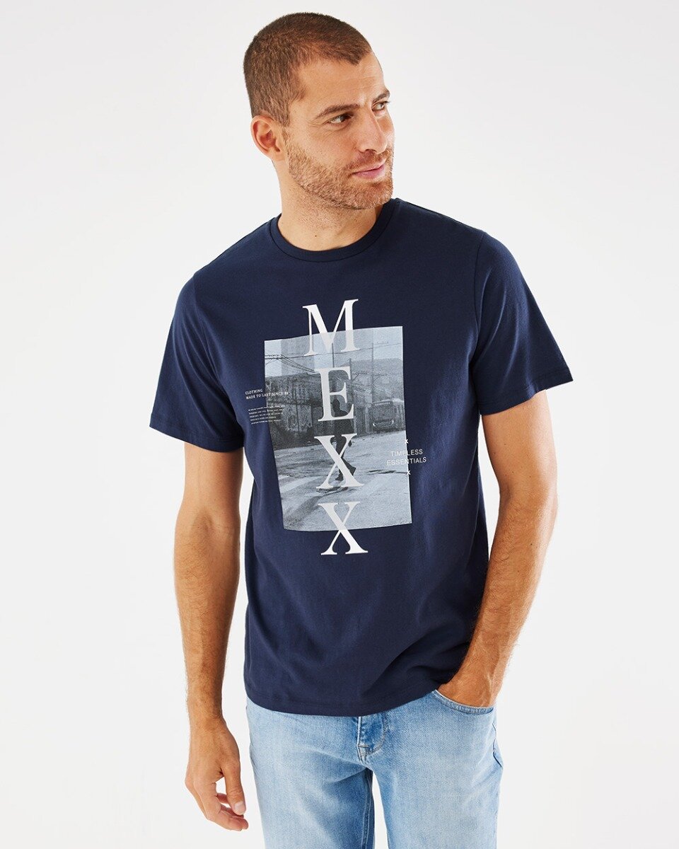 Mexx Photoprint T-shirt Mannen - Navy - Maat M