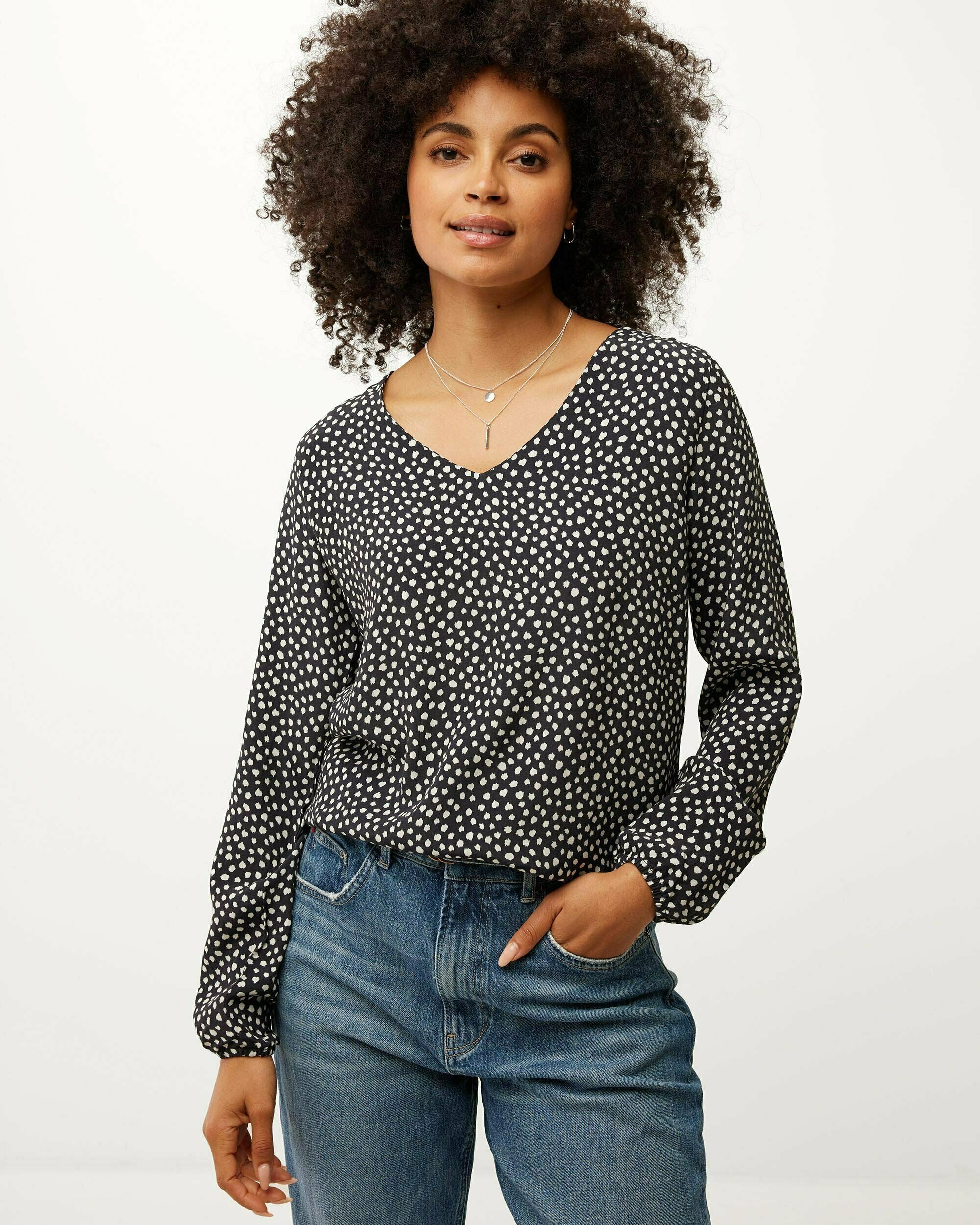 Mexx V-neck Blouse AOP Dames - Zwart - Maat XS