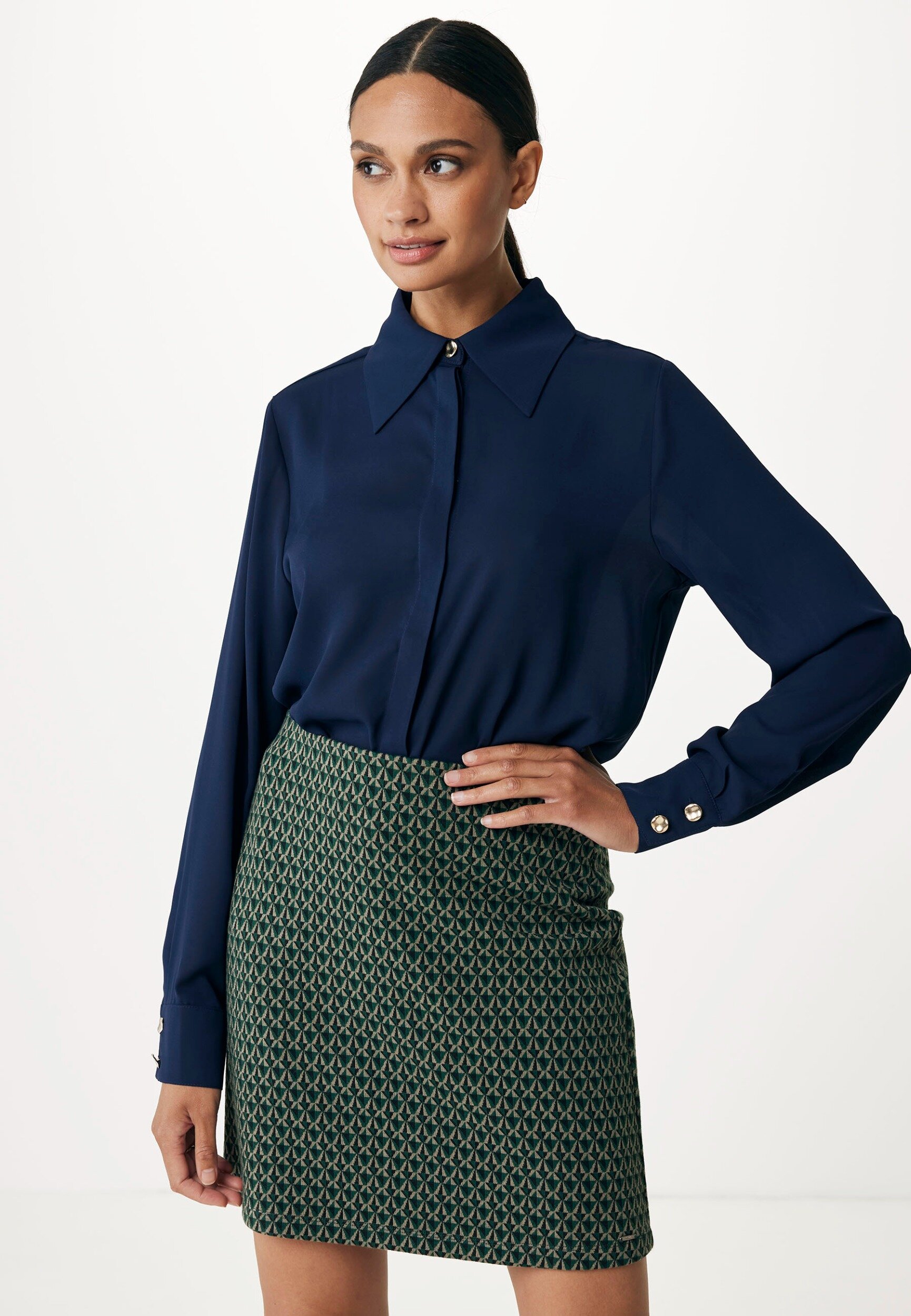 Mexx Pointy Collar Blouse Dames - Navy - Maat XS