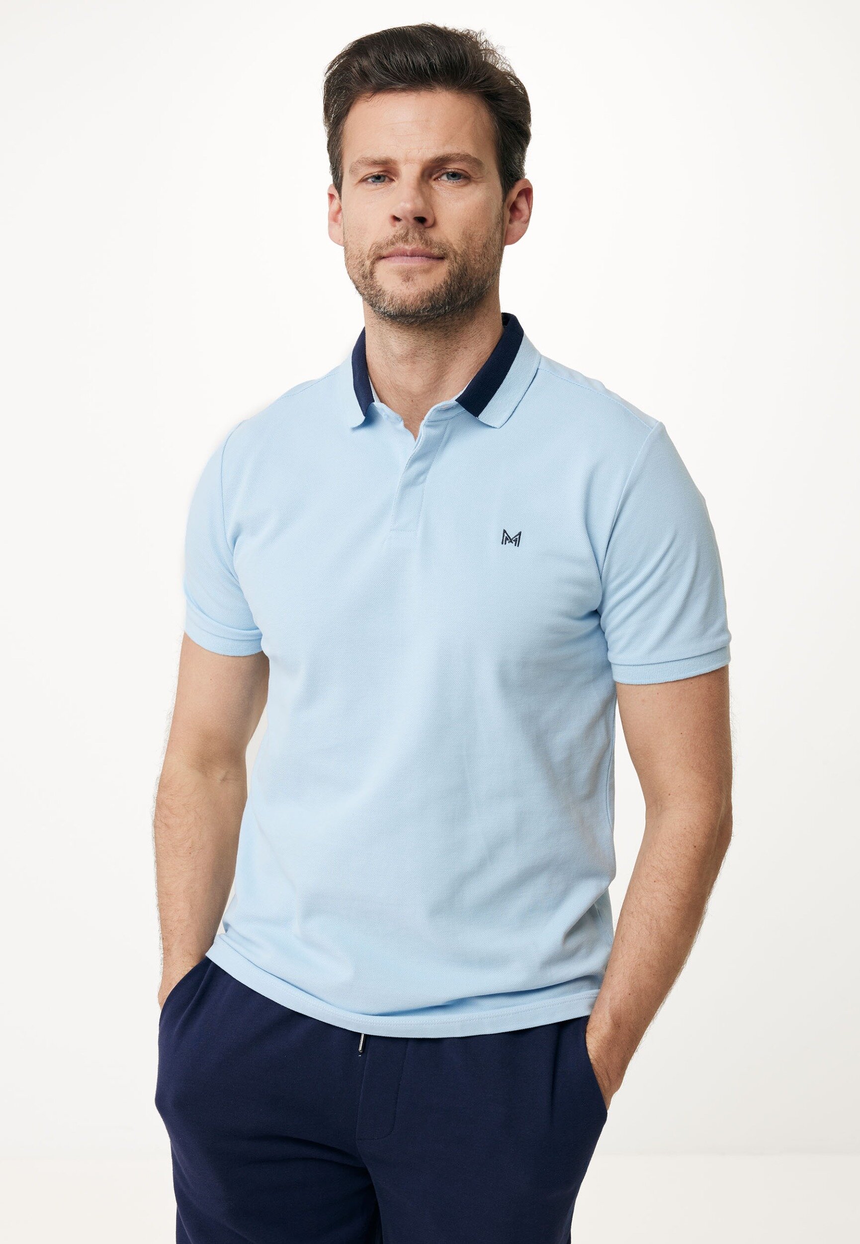 Mexx Short Sleeve Polo With Color Block Collar Mannen - Fresh Blauw - Maat XL