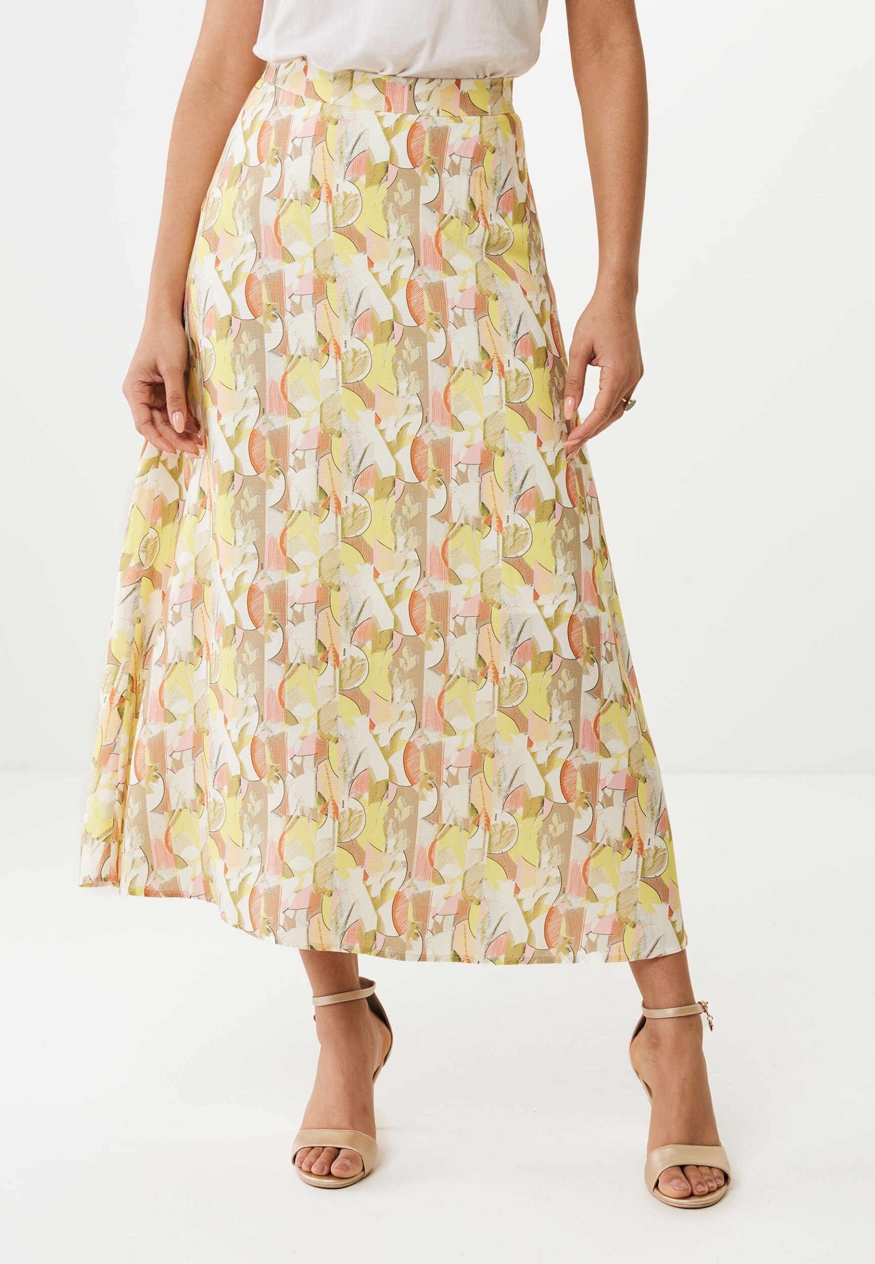 Mexx Rok With Gathered Front All Over Print Dames - Lime Geel - Maat 40