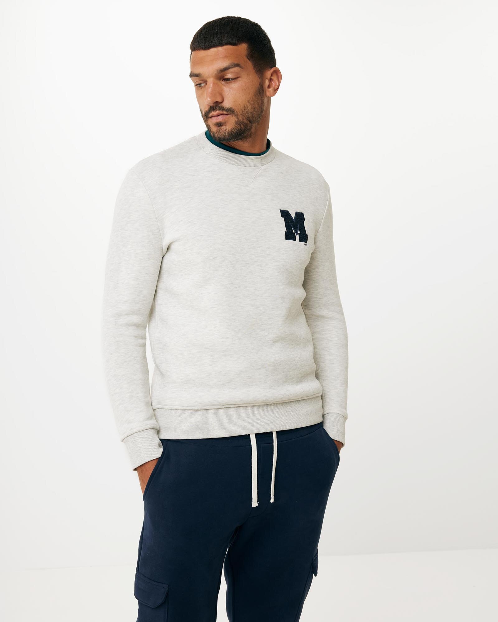 Mexx Crew Neck Sweatshirt With Embroidery Mannen - Off White Melee - Maat XXL