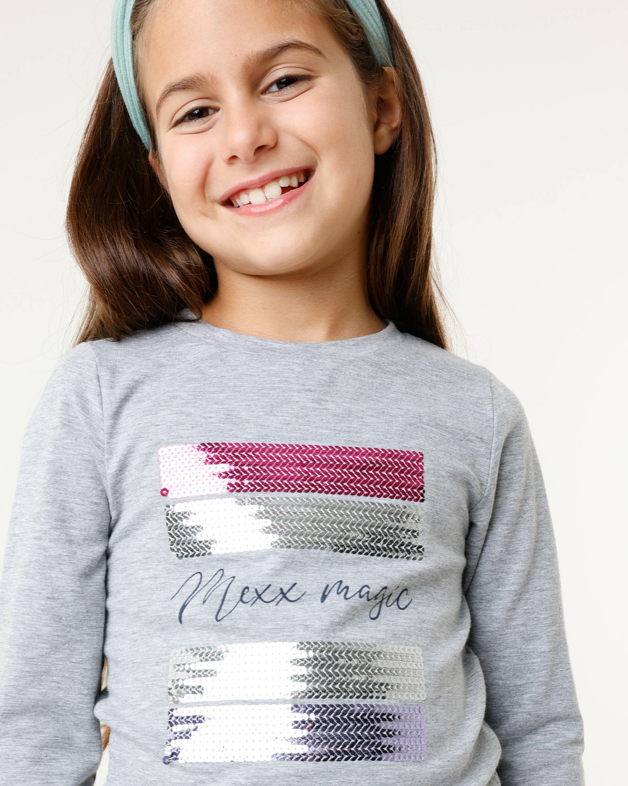 Mexx T-shirt With Sequins Artwork Meisjes - Grijs - Maat 122-128