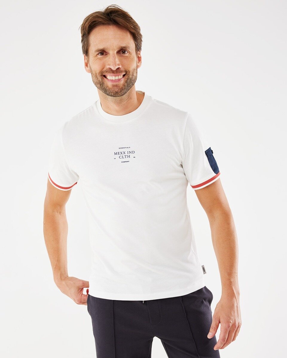 Mexx T-shirt Sleeve Pocket Mannen - Off White - Maat S