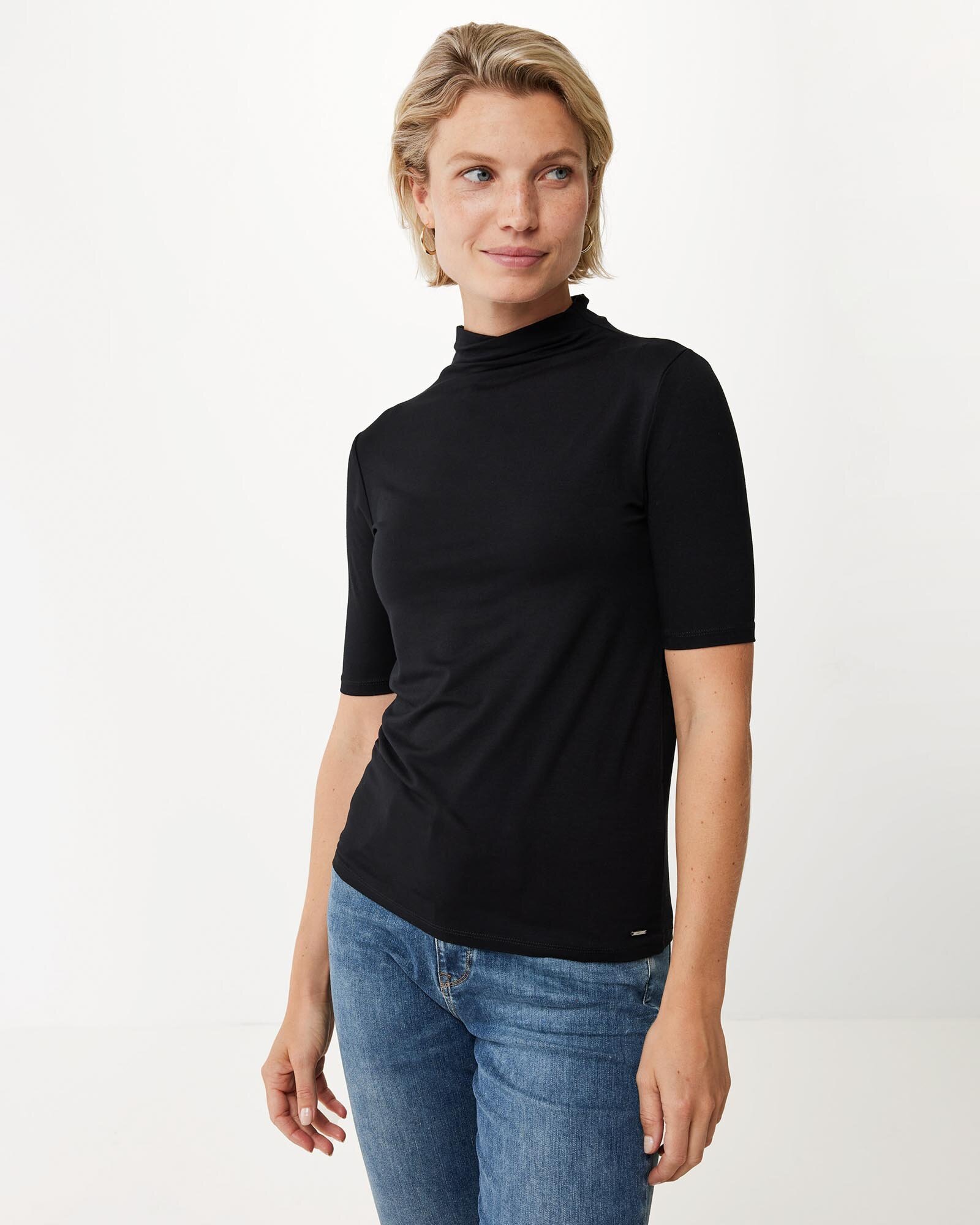 Mexx Short Sleeve Mock Neck T-shirt Dames - Zwart - Maat M