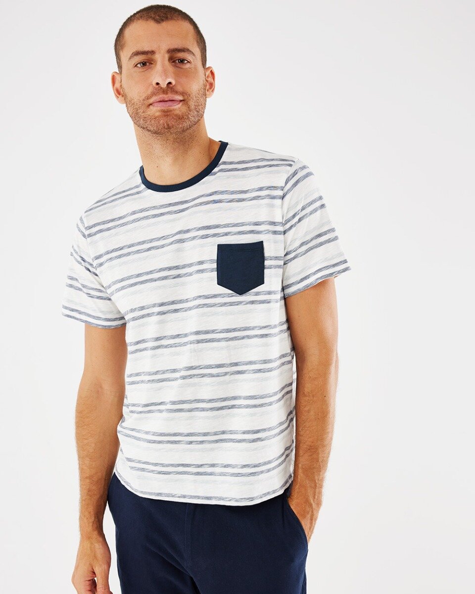 Mexx Printed Stripe T-shirt Mannen - Navy - Maat XXL