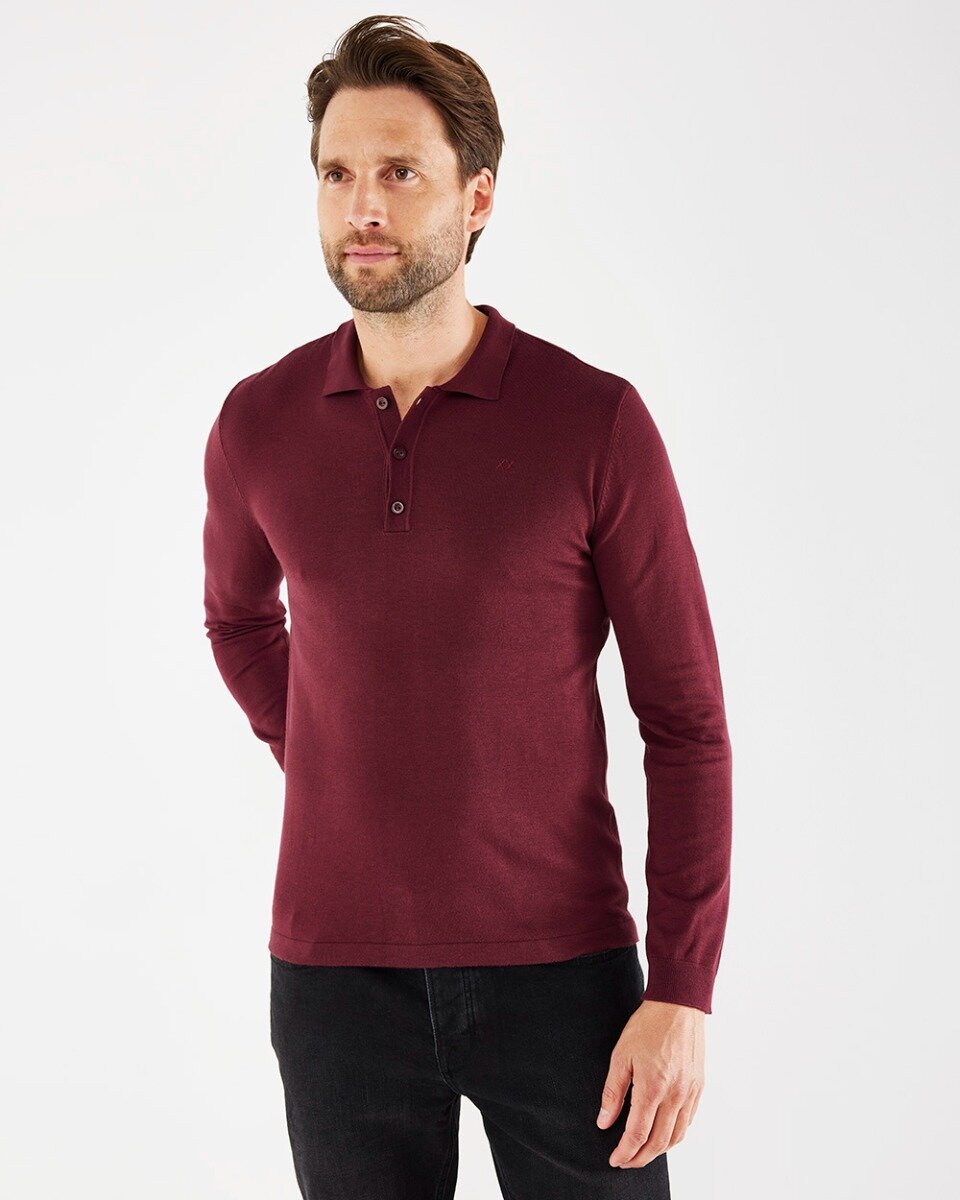 Mexx TYLOR Polo LS Mannen - Bordeaux Rood - Maat S