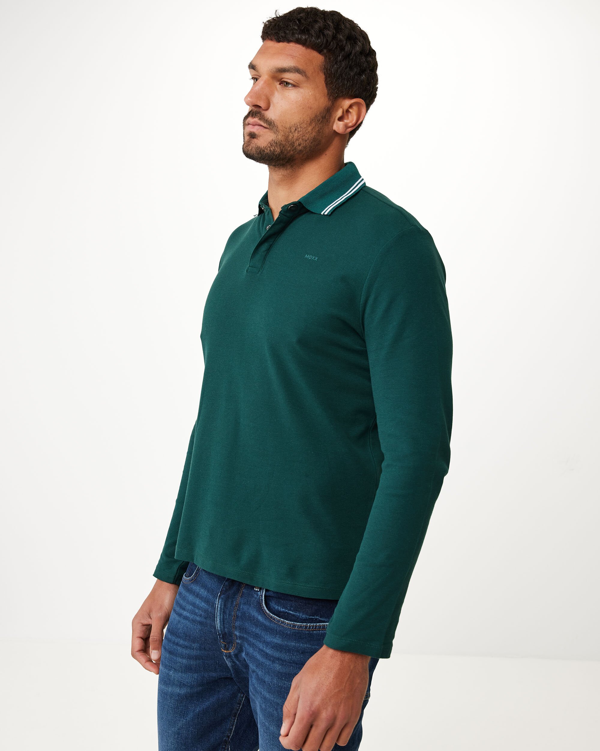 Mexx Pique Polo LS Mannen - Donker Groen - Maat L