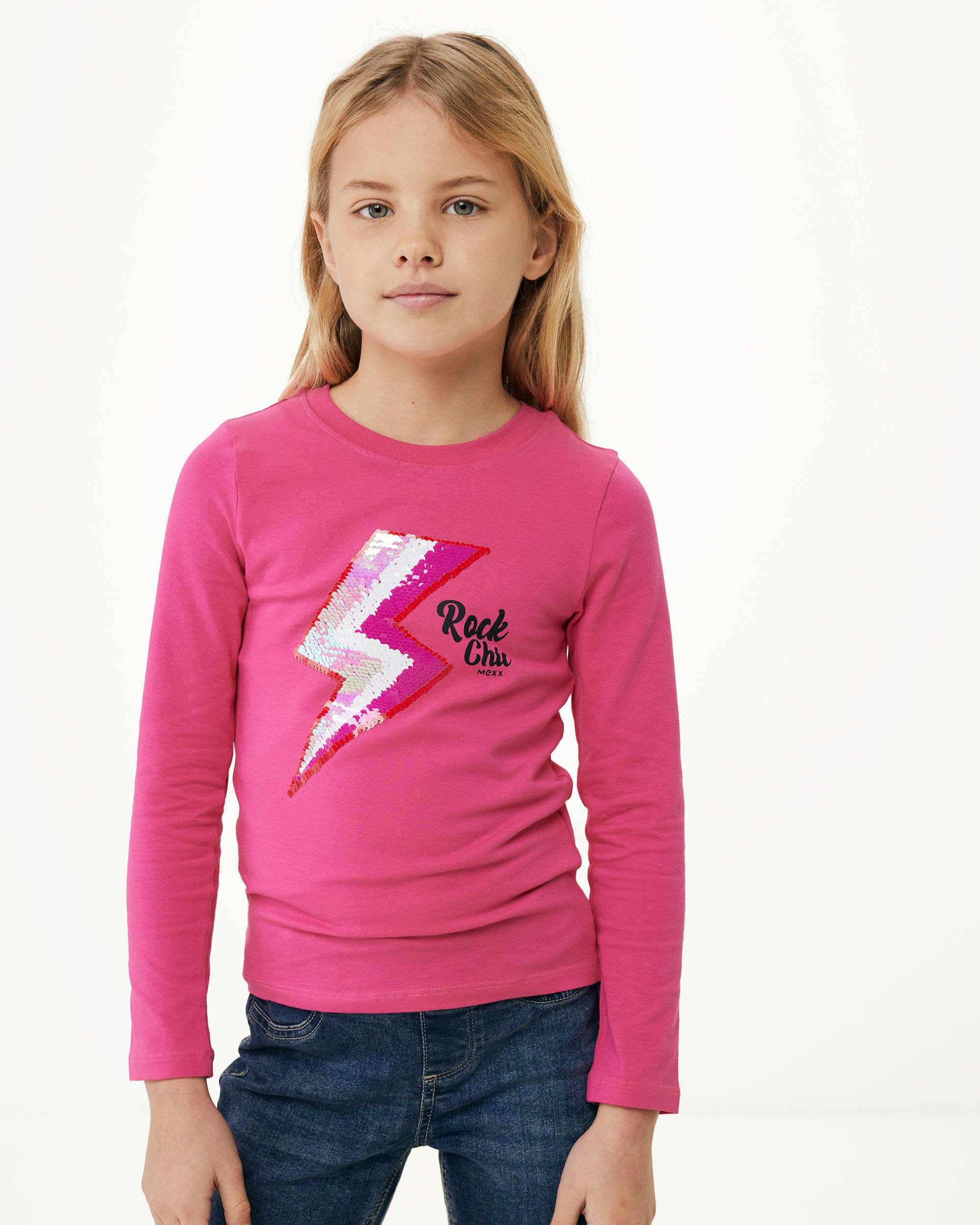 Mexx Lange Mouwen T-shirt Two Way Sequince Meisjes - Roze - Maat 110-116