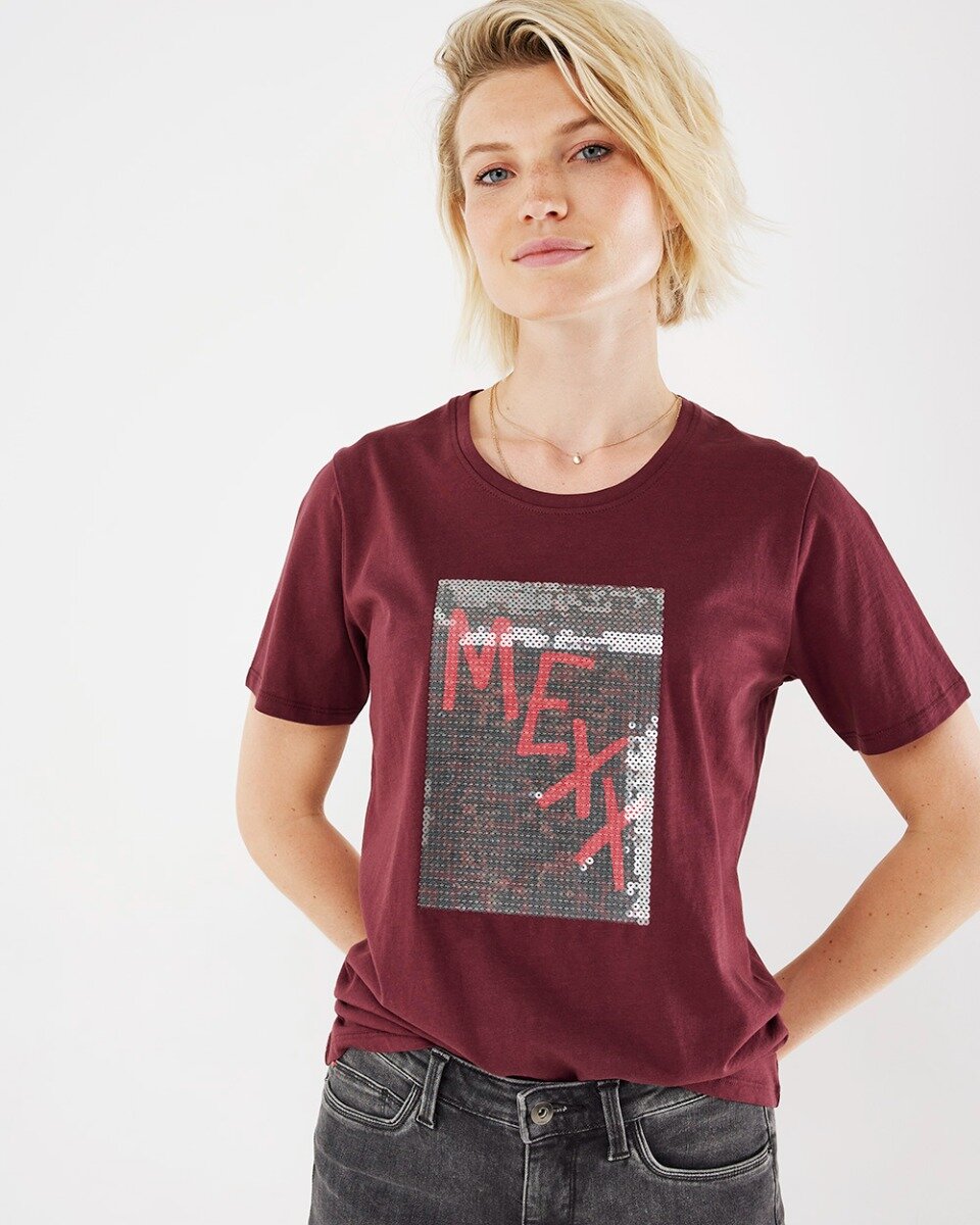 Mexx T-shirt Korte Mouw Bordeaux Rood - Dames - Maat XS