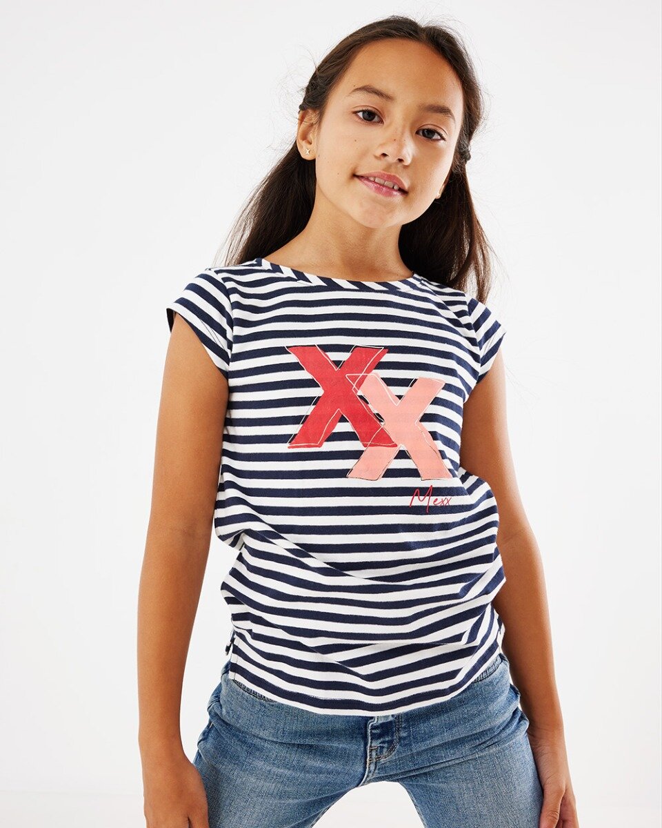 Mexx Striped Artwork T-shirt Meisjes - Navy - Maat 98-104