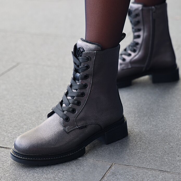 Metallic lace up boots best sale